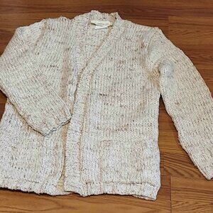 Vintage One Step Up Womans Beige and Camel Color Yarn Cardigan Sz M Long Sleeve